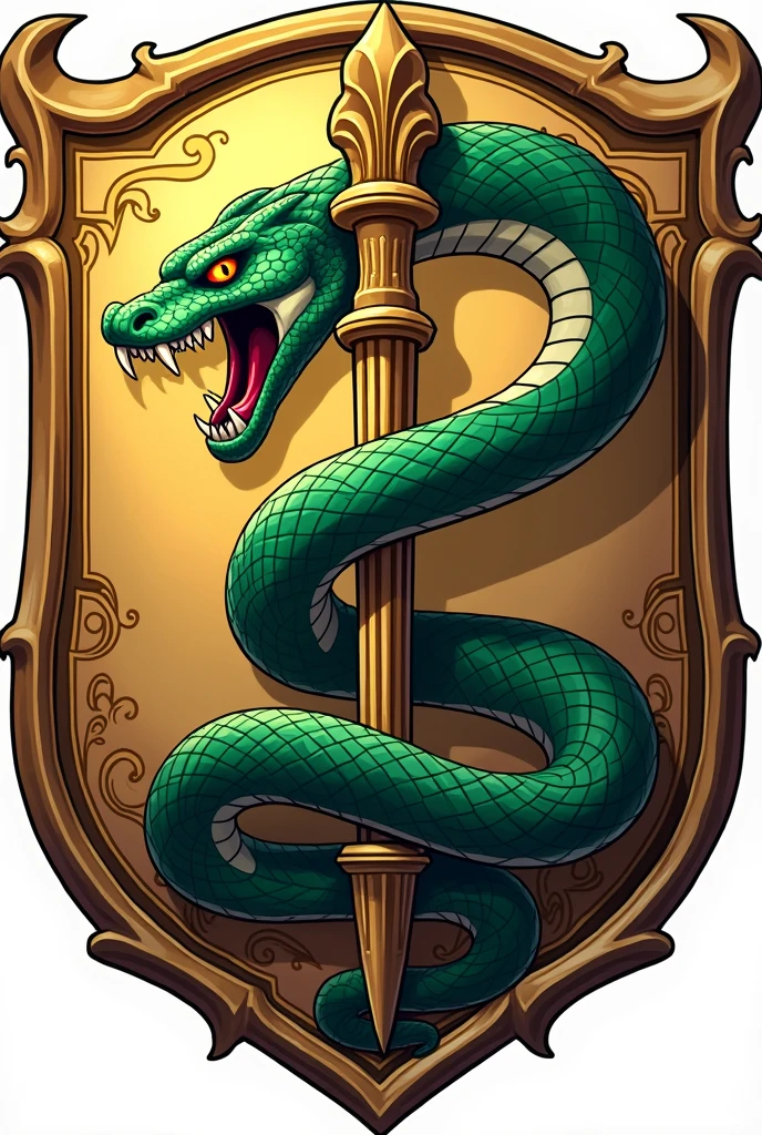 Create a Logo PNG Coat of Arms Heraldic Medicine, Asclepius rod (can&#39;t have wings)
Aggressive snake Green and gold tones with white and black details Professional cartoon style with a touch of realism
