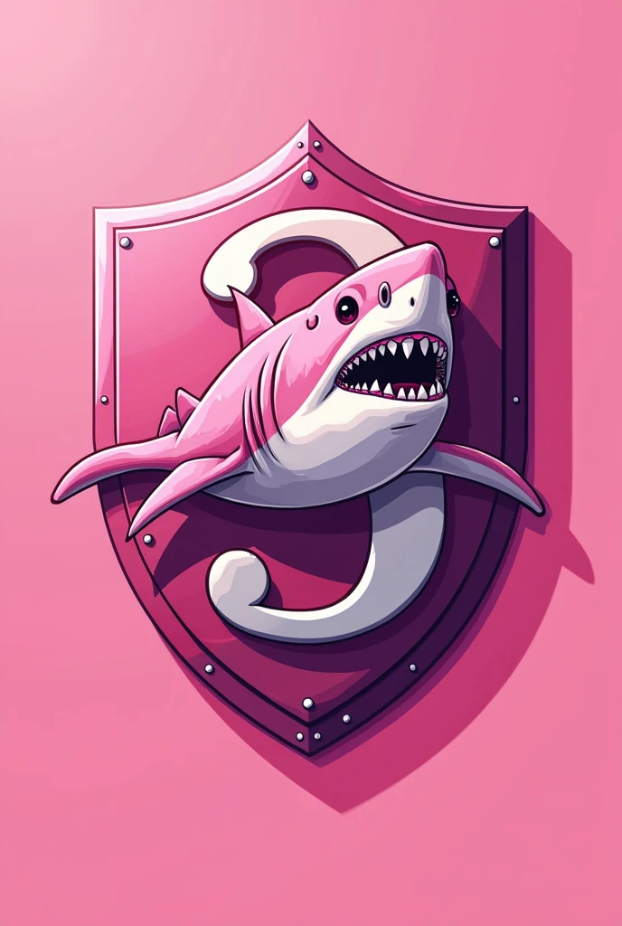 Create a pink shield of a pink club with a pink shark with number 3