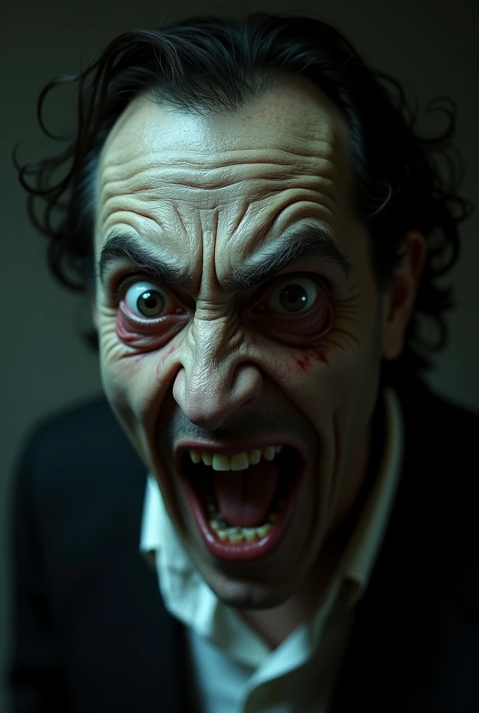Create me an image of the killer from the story The Tell-Tale Heart by Edgar Allan Poe that shows how nervous and unhinged he was about killing his master., simple but emotional image to draw where you only see his face and the impression that is easy to draw photo of the vulture's eye