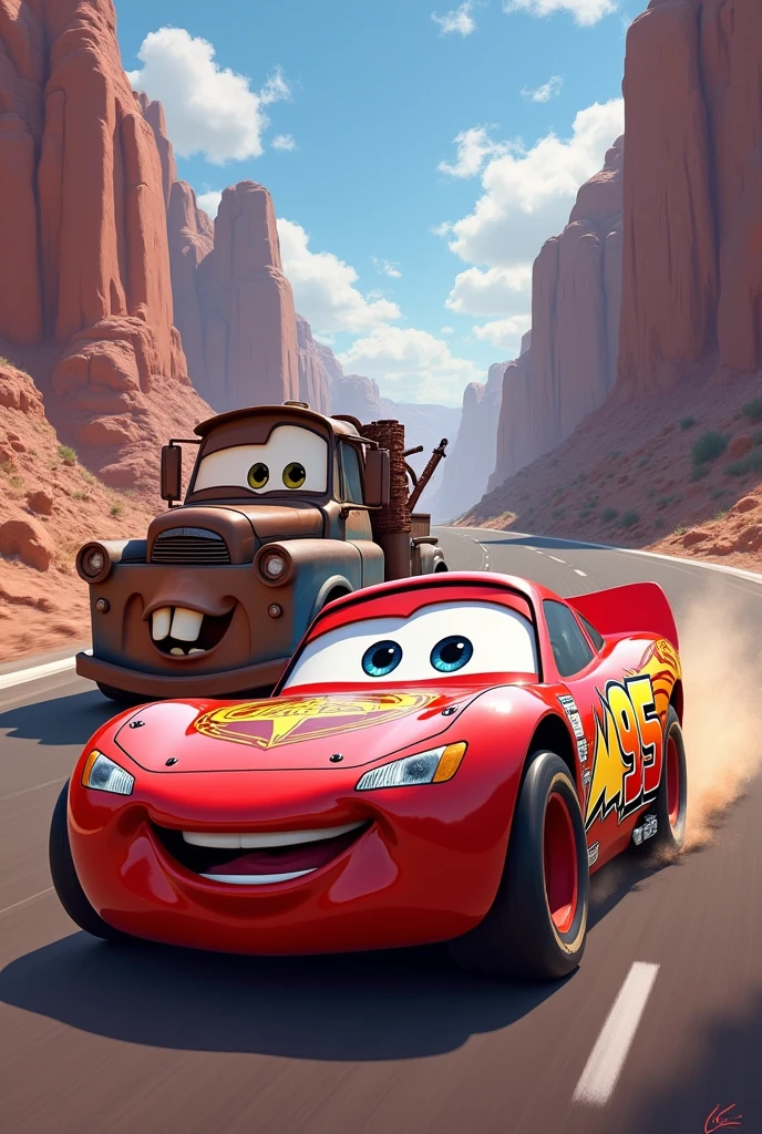 Martin et finn mcmissile qui voyage avec holy schifway pour sauver flash McQueen