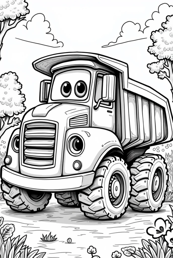 Generate me a Caterpillar articulated truck in coloring page