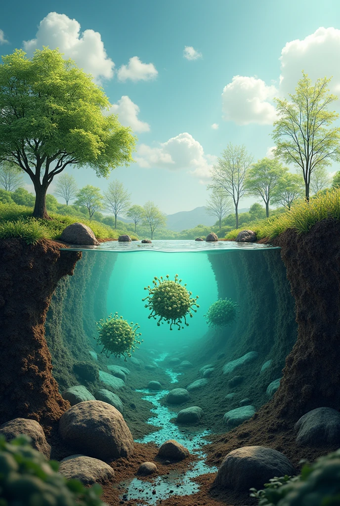 a rectangular image that demonstrates what Bioremediation is for the recovery of contaminated ecosystems: use of exogenous genes to produce these very useful microorganisms.