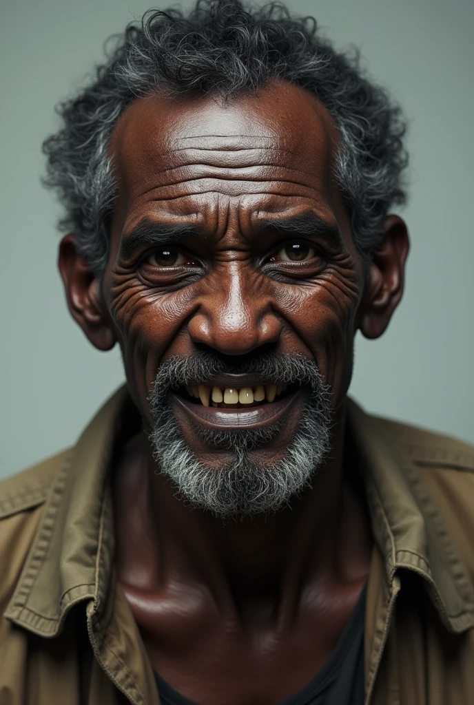 An ugly skinny black man with crooked teeth