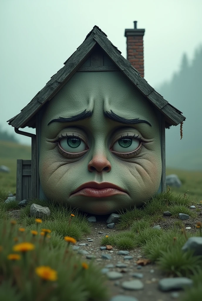 A 10 real house with a sad face
