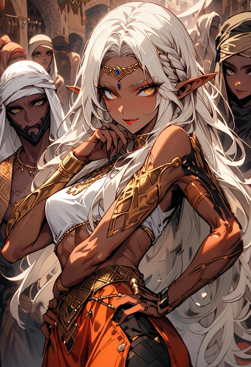 hands on hips, copper skin, female