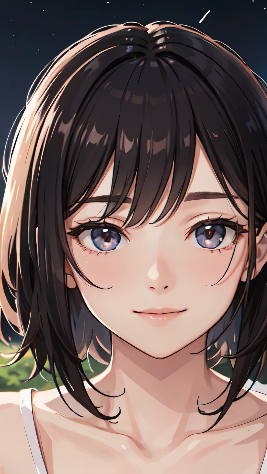 (masterpiece), ((最high quality)), (masterpiece,最high quality,Official Art,Highly detailed CG Unity 8k wallpaper)、Beautiful Japanese Women、Face drawn in detail、Smooth Skin、(Short black hair:1.5)、Calm expression、high quality、Realistic、((Hollow Eyes:1.3))、A seductive smile、(Open your mouth and stick out your tongue:1.5)、(Looking up at the viewer:1.4)、((Place one hand over your mouth))、Big Breasts