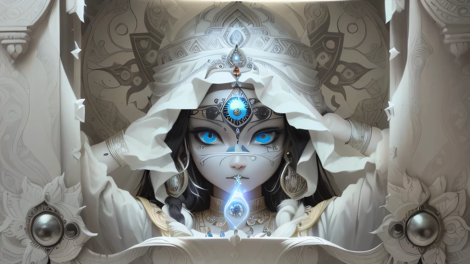 a close-up of a black and white photograph of a window, abrindo o third eye, wedjat eye, THE EYE THAT SEES EVERYTHING, Índia third eye tika, third eye no middle of the forehead, third eye, middle of the forehead, Hidden silver mask of full face, very grainy image, ( THE EYE THAT SEES EVERYTHING ), Índia tika third eye, vhs screenshot, THE EYE THAT SEES EVERYTHING
