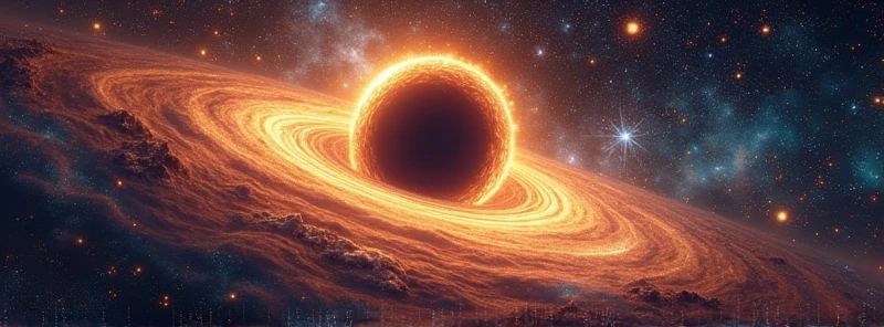 (photorealism:1.2), beautiful night sky, black hole, wormhole, realistic, intricate details, warm colors, by Greg Rutkowski, by Alphonse Mucha