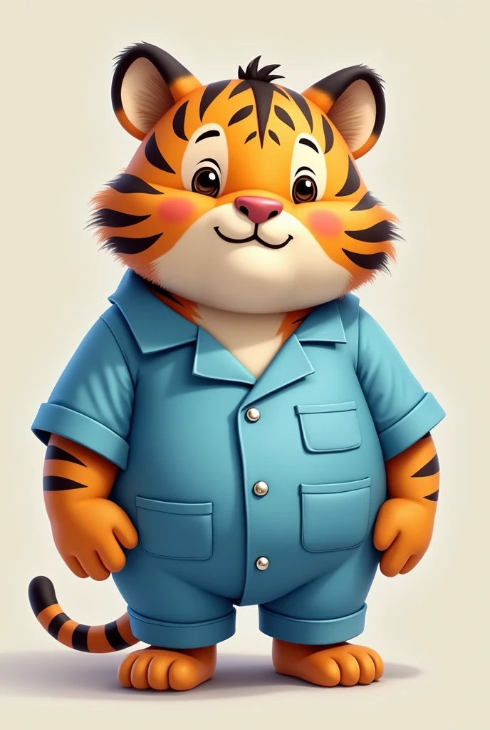 Chubby tiger in blue surgical pajamas (realistic drawing)