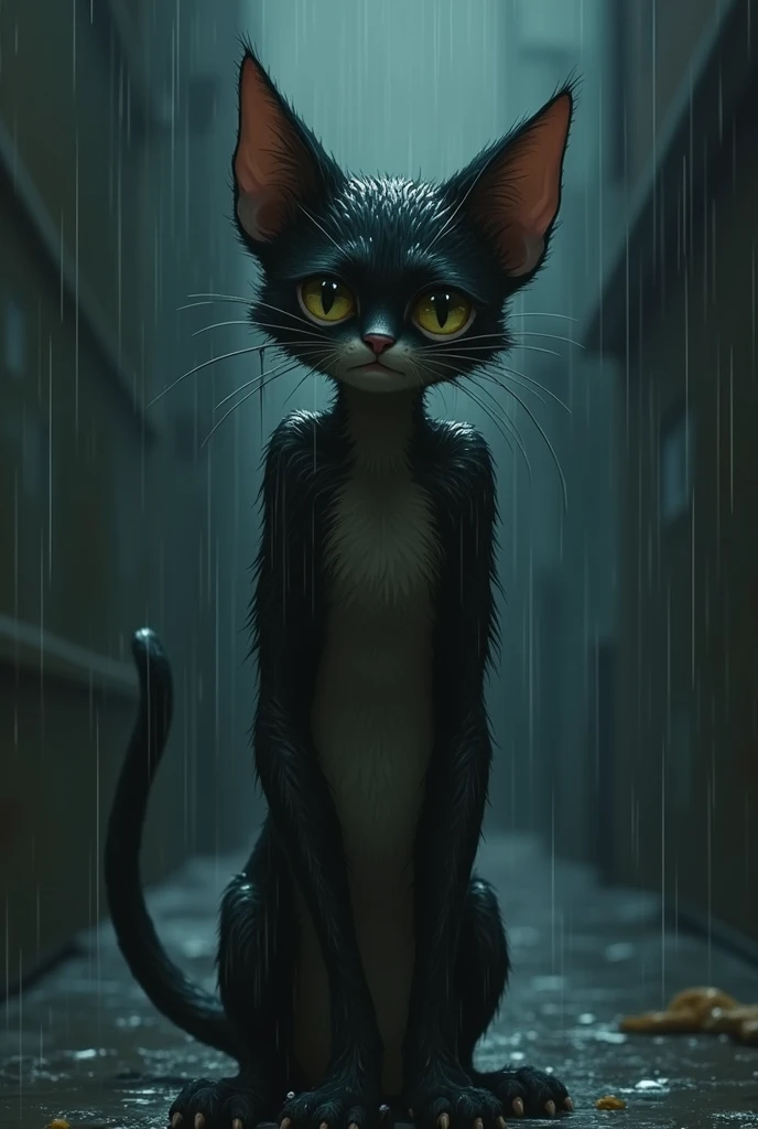 A thin young man, blacksad, crying because your hair won&#39;t get wet