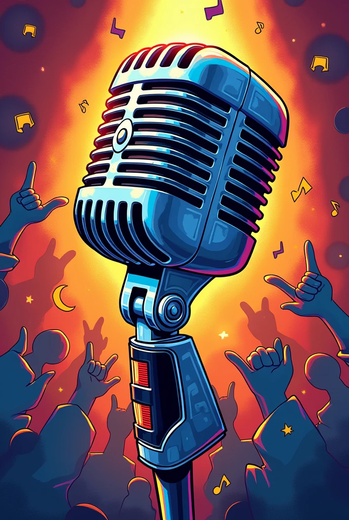 singer microphone, logo, fullcolor, drawning, caricature, logotype, lot of details
