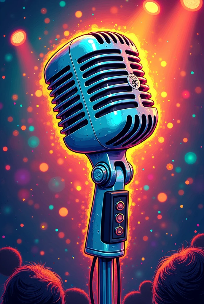 singer microphone, logo, fullcolor, drawning, caricature, logotype, lot of details