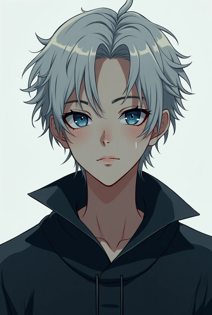 Bernardo Seabra is a 1 young man with an appearance that attracts attention due to his uniqueness and striking presence. He is tall, standing at around 1.80m, with a slim but defined physique, the result of his dedication to sports such as swimming and running. Her skin is fair, subtly contrasting with her ivory-colored hair, which is short and slightly disheveled. The simple cut reflects his practical and unpretentious personality, but the unusual hair color makes him unmistakable. His eyes are a deep blue, like the ocean on a cloudy day, and seem to hold a universe of unexpressed thoughts and emotions. Bernardo's gaze is usually serious and introspective, almost always distant, as if he were always reflecting on something. However, when he smiles, which is rare, his eyes shine with a lightness that reveals the kindness hidden within. Bernardo has well-defined features, with a firm chin and a defined jawline, giving him a mature appearance for his age. Their lips are thin, usually curved in a straight line that rarely turns into a full smile. His eyebrows are slightly arched, which contributes to his pensive and slightly melancholic appearance. The nose is straight and proportional to the face, complementing its features harmoniously. Although he has an upright posture, Bernardo carries a slight tension on his shoulders, as if the weight of his losses and responsibilities were always present. His hands are strong but delicate, with long, agile fingers, a result of his practice in sports and hobbies that he keeps secret, such as occasionally playing the guitar. Overall, Bernardo has an austere beauty, with an air that mixes vulnerability and strength, reflecting the complex inner world he hides behind his reserved and mysterious appearance. Do it anime style