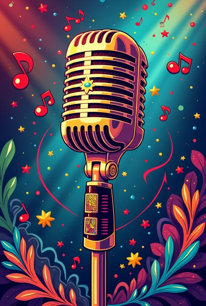 singer microphone, logo, fullcolor, drawning, caricature, logotype, lot of details