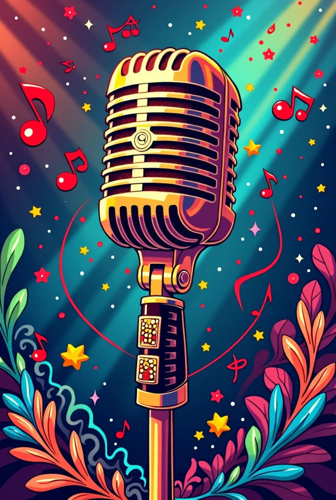 singer microphone, logo, fullcolor, drawning, caricature, logotype, lot of details