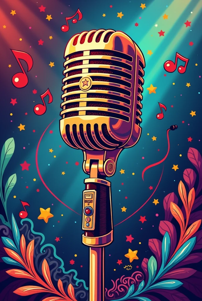 singer microphone, logo, fullcolor, drawning, caricature, logotype, lot of details
