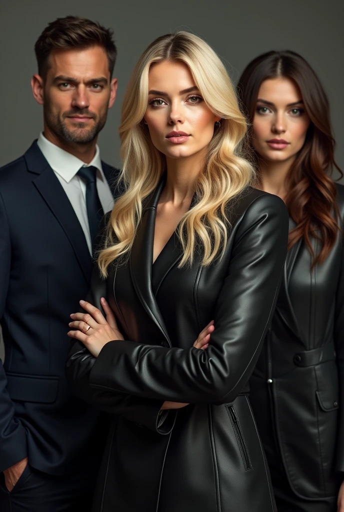 Make 3 investigators, a man, a blonde and a brunette, the blonde is the boss
