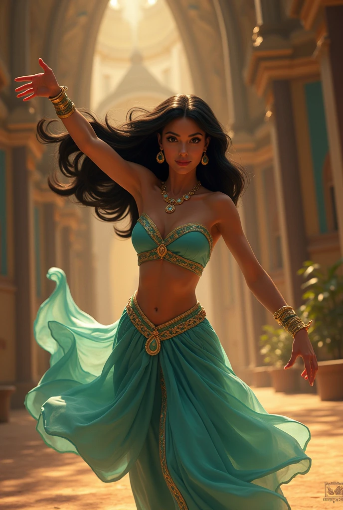 Stunning Princess Jasmine, photo in 8k, in action, cinematic.