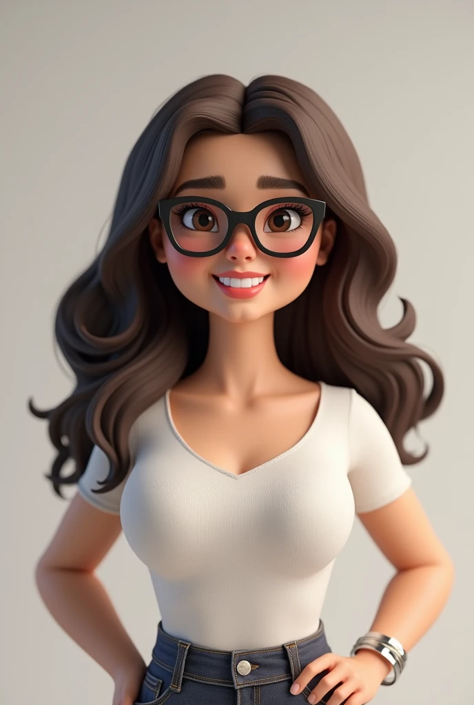 Avatar woman brunette black hair fat round face 3d glasses full body decent