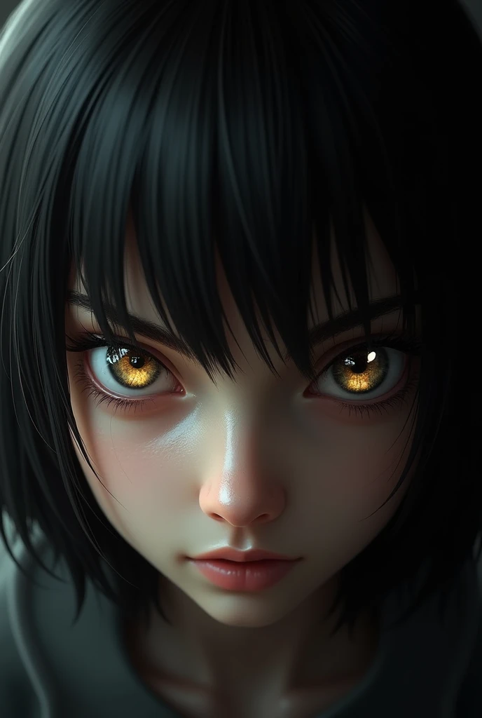 full screen where two eyes are looking straight forward, réaliste without specific expression, image réelle