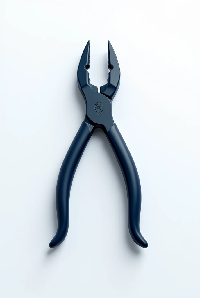 Create a drawing of a dark blue pair of pliers in the shape of the letter A of the alphabet on a white background