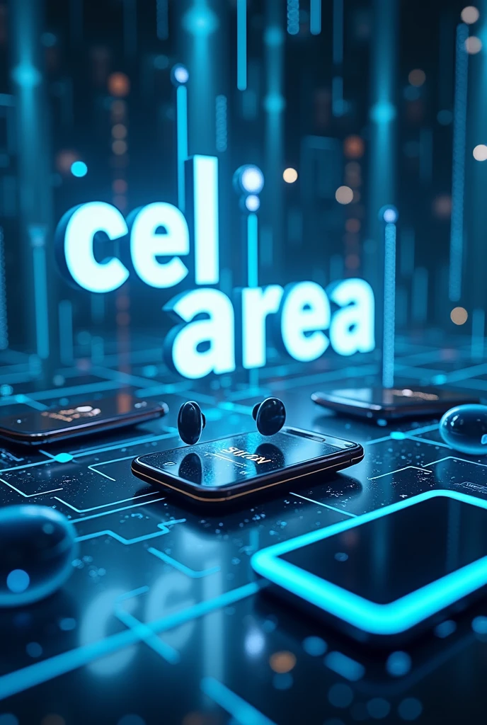 Eye-catching background, cell phones with life, earphones, word "CEL AREA" In the middle, Case
