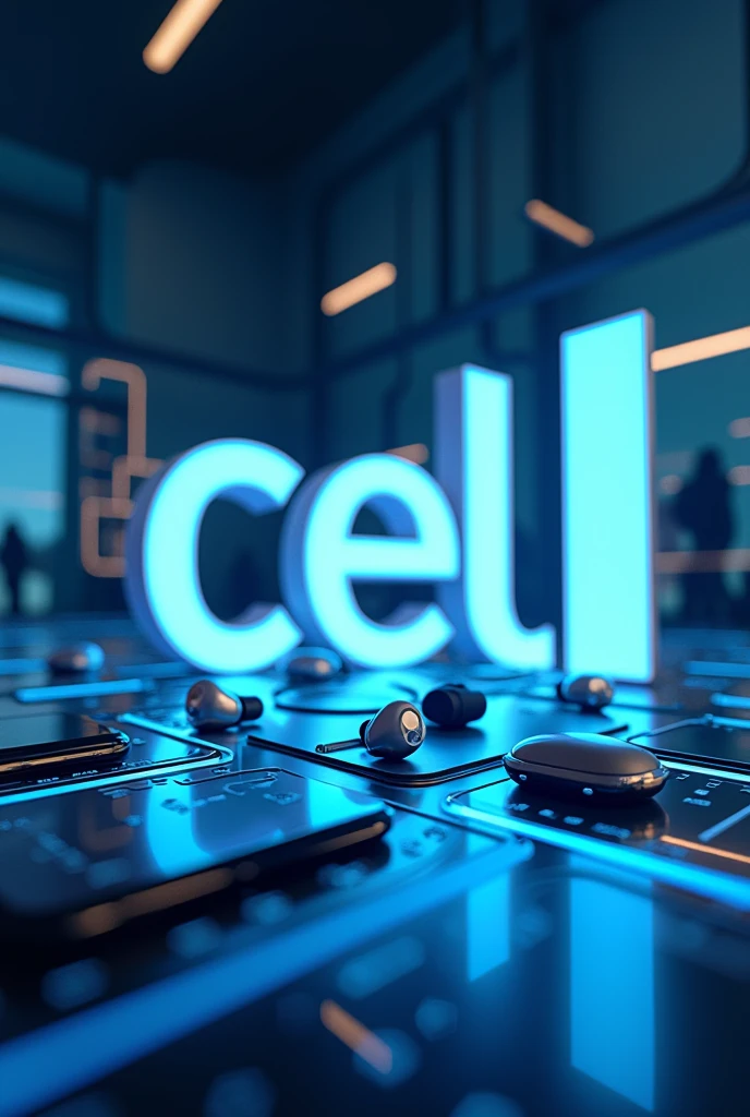 Eye-catching background, cell phones with life, earphones, word "CEL AREA" In the middle, Case