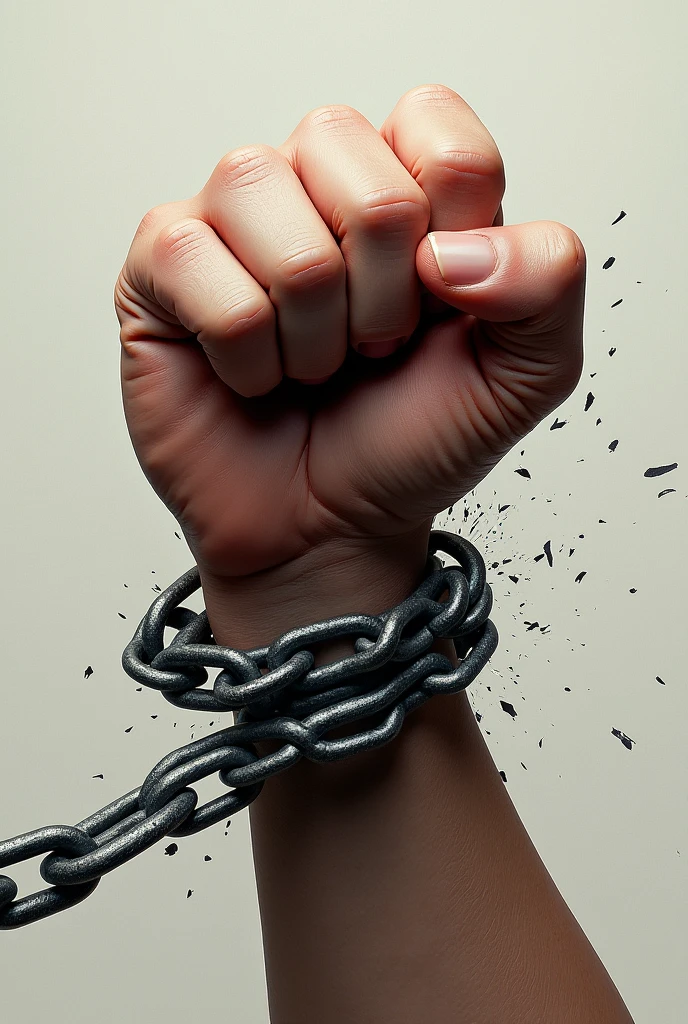 Hand breaking a chain that is around the hand