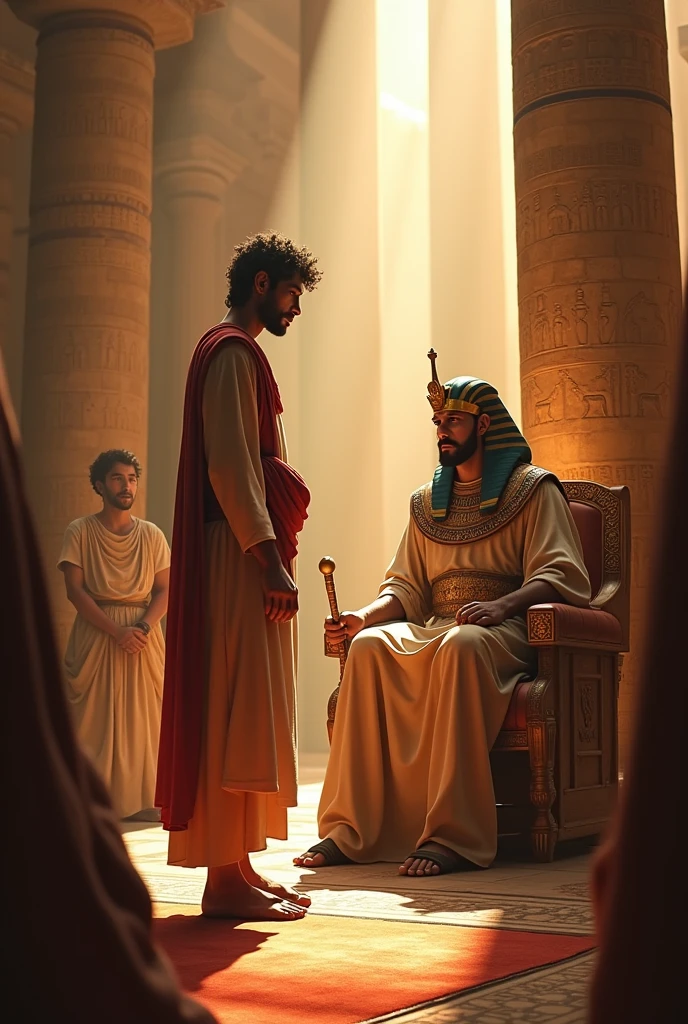 Biblical character Joseph in front of Pharaoh