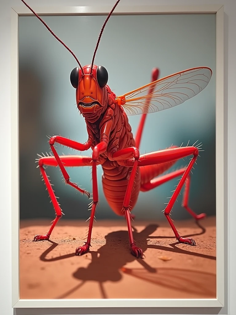 Imagine the almost realistic red grasshopper with a top quality image 