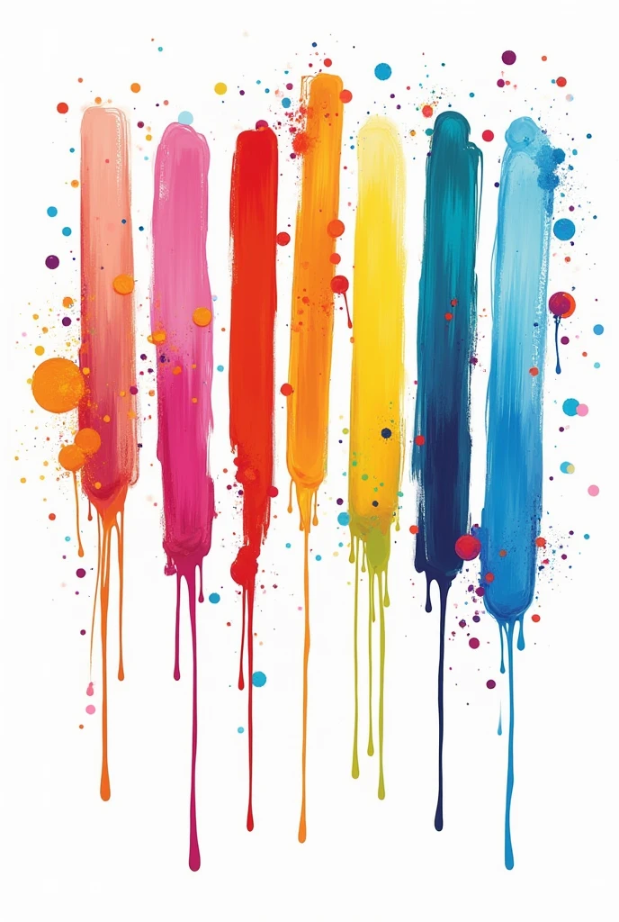 10 color brush strokes on white background, with drops of paint flowing turning in music notes