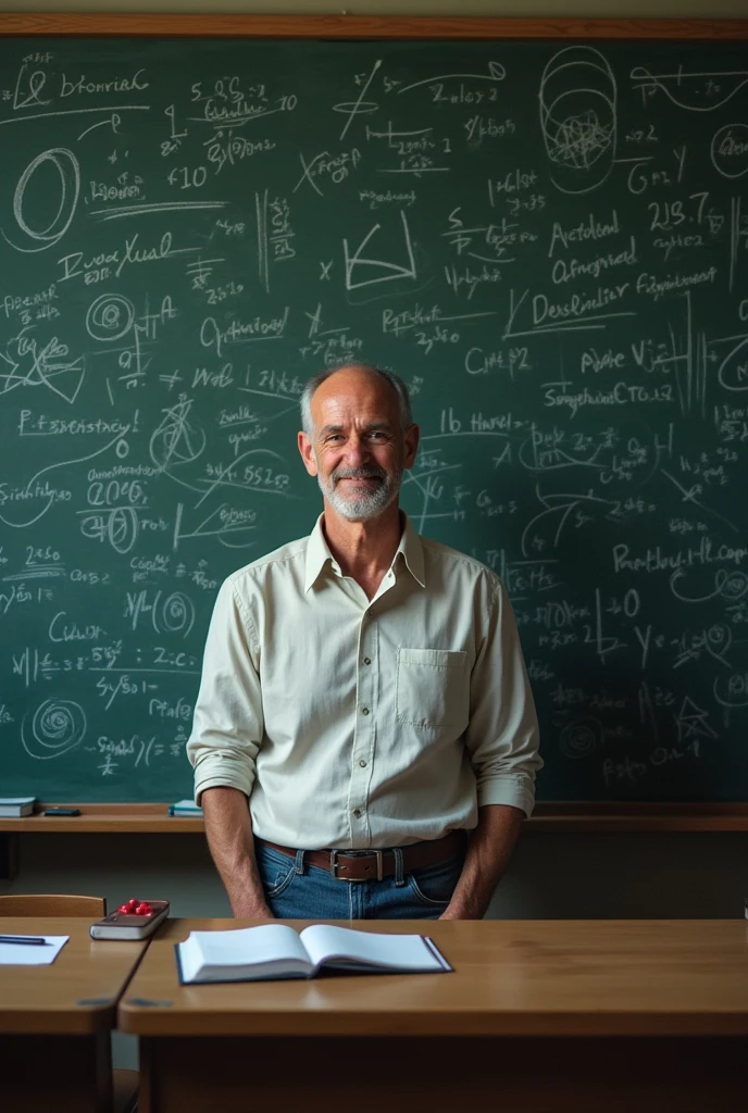 The teacher, a friendly guy, He is presented with a blackboard full of disordered equations, hastily drawn by a hand that, clearly, I was in a hurry. The numbers seem tangled in a chaotic mess, as if they had been dropped from a helicopter and landed on the board without any intention