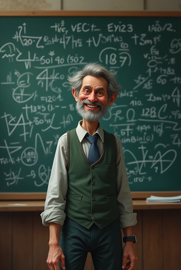 The teacher, a friendly guy, He is presented with a blackboard full of disordered equations, hastily drawn by a hand that, clearly, I was in a hurry. The numbers seem tangled in a chaotic mess, as if they had been dropped from a helicopter and landed on the board without any intention