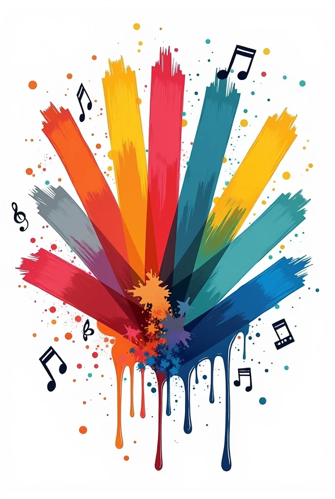 10 color brush strokes on white background, with drops of paint flowing turning in music notes