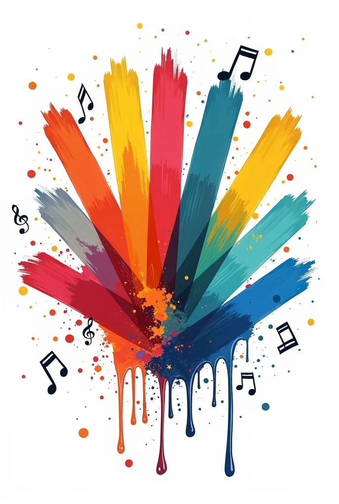 10 color brush strokes on white background, with drops of paint flowing turning in music notes