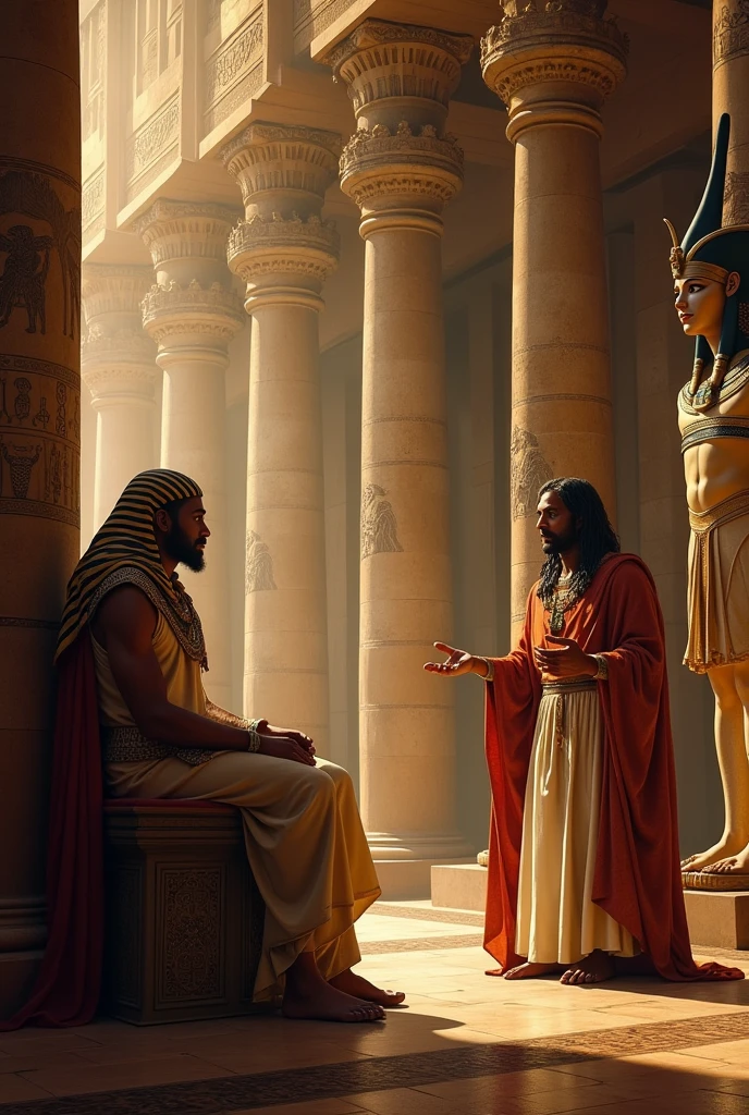 Biblical character Joseph talking to Pharaoh about the dream