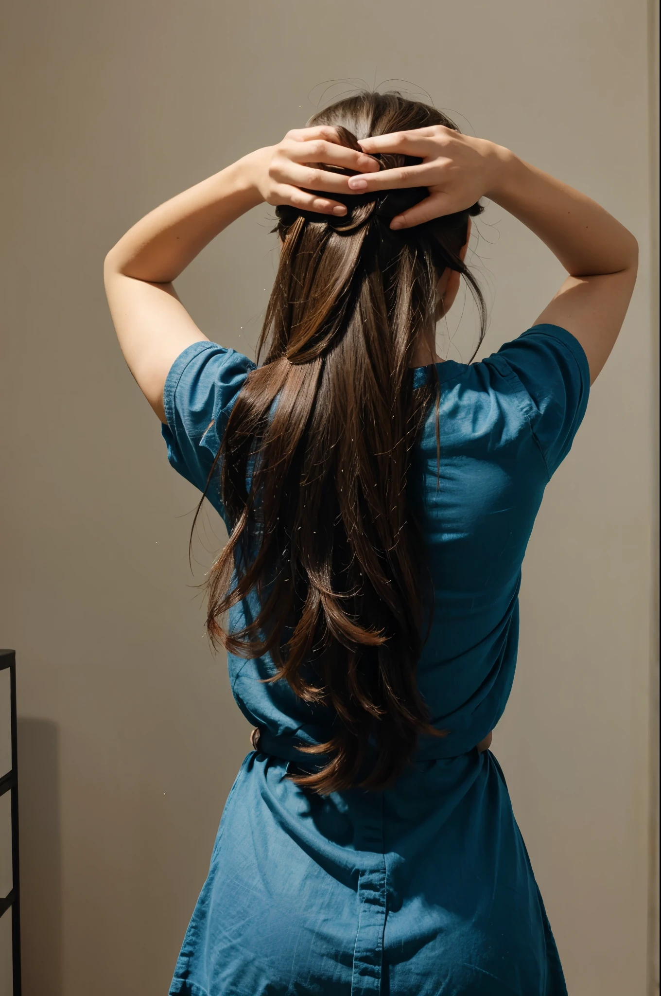 Woman from behind, hand in hair