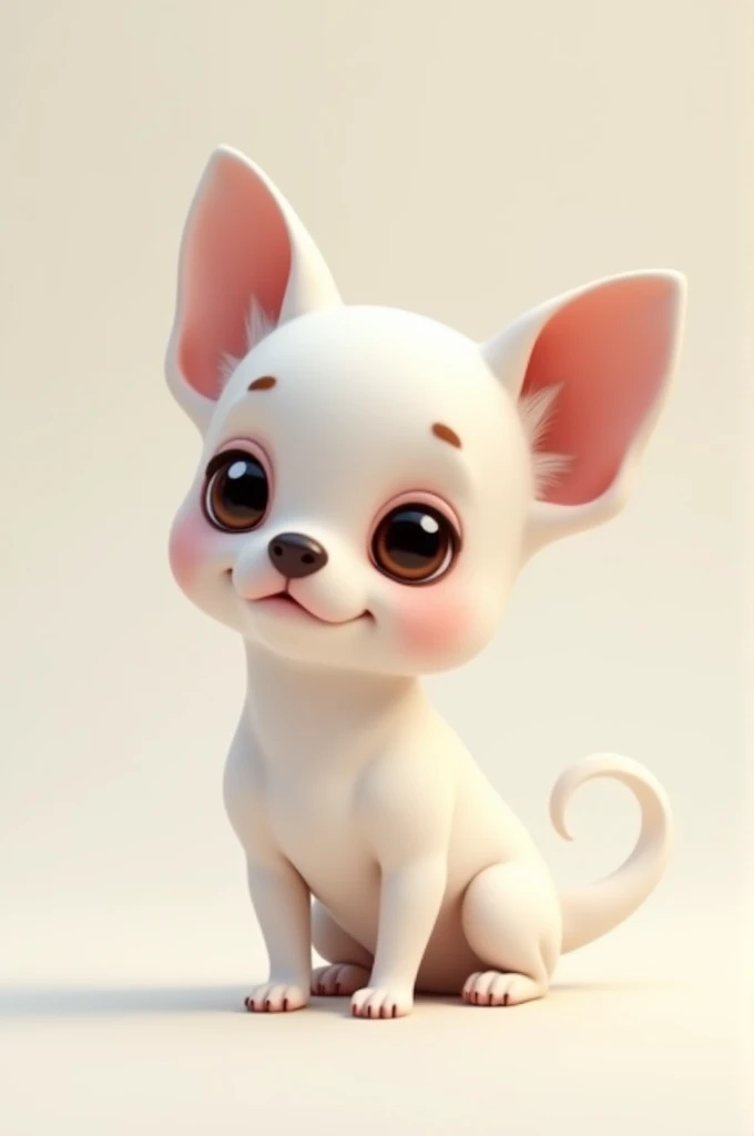 Create a small white Chihuahua dog with 2 brown spots on the eyes and ears and tail