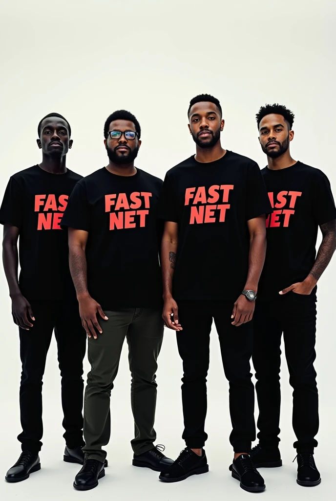 Stand Four men wear black shirt written fast net