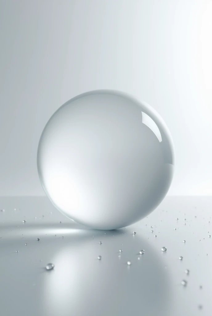 [A close-up of a perfectly smooth, glossy, and transparent sphere resting on a neutral gray surface. The sphere should have a soft, diffused reflection of light that gives it a luminous and slightly glowing appearance. The surface of the sphere should be almost entirely clear, with a subtle hint of milky opacity, giving it a delicate and ethereal quality. The background should be a simple gradient from light gray to white, ensuring that the sphere remains the focal point of the image.]

[Stylized 3D animation reminiscent of the work of Pixar and Studio Ghibli, with soft, diffuse lighting, vibrant colors, shiny textures, shallow depth of field, bokeh in the background, and water droplets reflecting the light.]