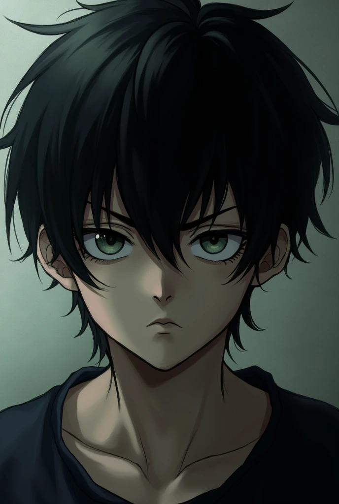 Boy with black hair and sunken chin