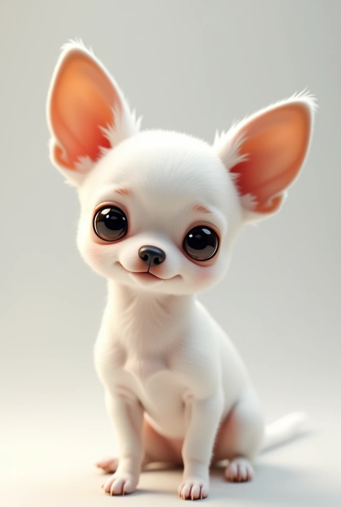 Create a small white Chihuahua dog with two brown spots on the eyes and ears