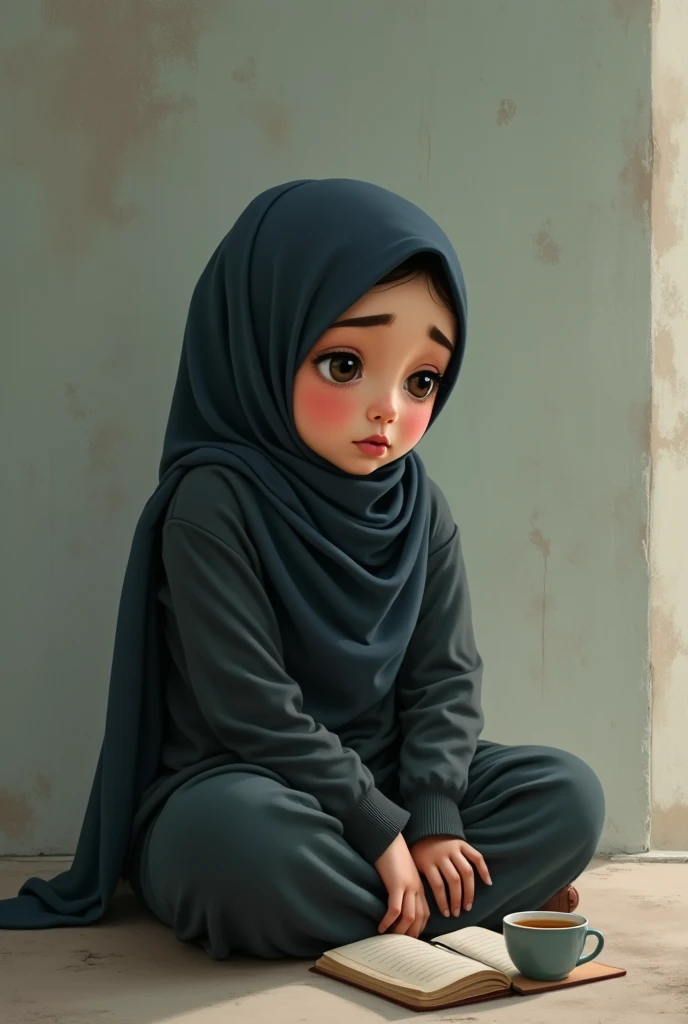 Hijab girl, chubby, sadness, lonely, overthinking 
