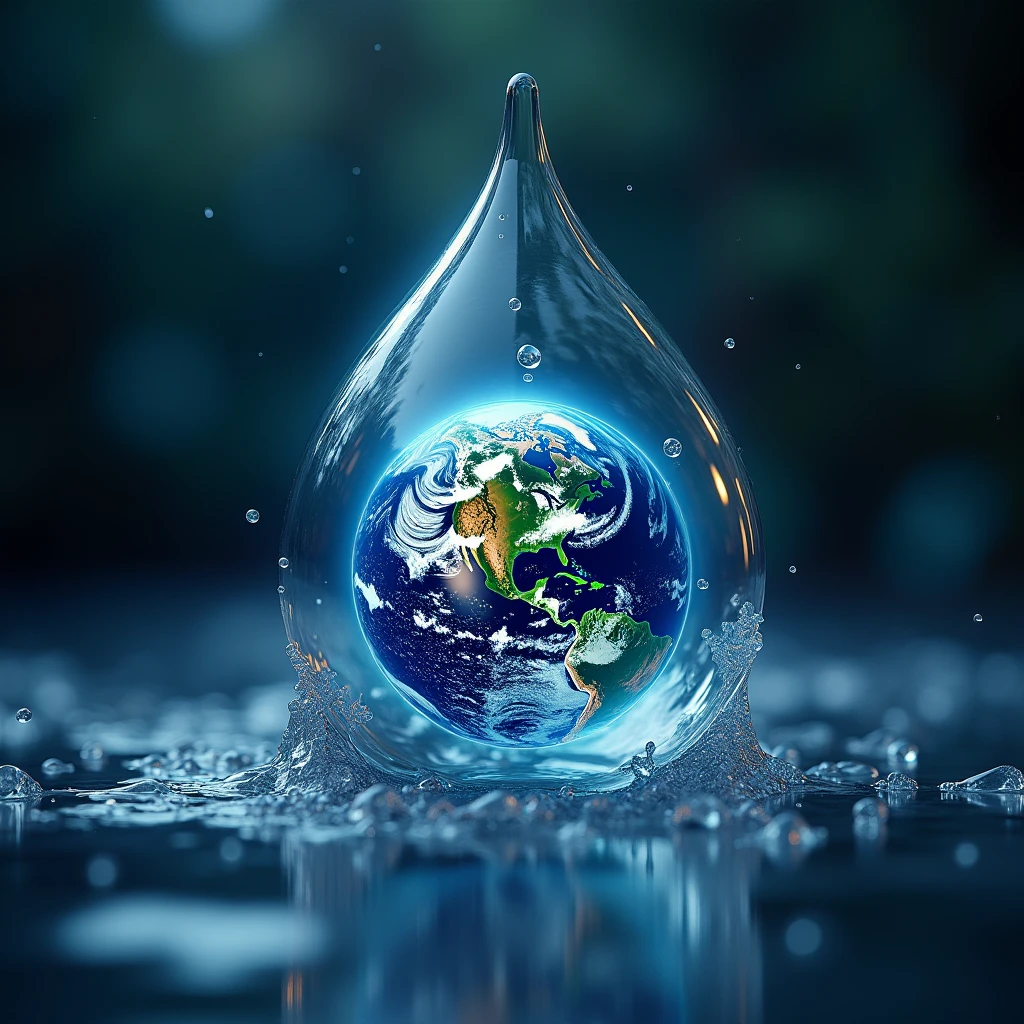 Inside a perfectly formed water droplet, a mesmerizing scene unfolds: the Earth encapsulated in all its breathtaking beauty. The vibrant colors swirl within the droplet, echoing the magnificent hues of a painted masterpiece. The play of light creates a volumetric effect that adds a sense of depth and dimension, making this image truly captivating. Whether it is a photograph or a meticulously crafted painting, the level of detail and precision is extraordinary, capturing every intricate detail of our beloved planet. This image transcends reality, inviting viewers to marvel at the sheer brilliance of our exquisite world within the confines of a single drop of water.