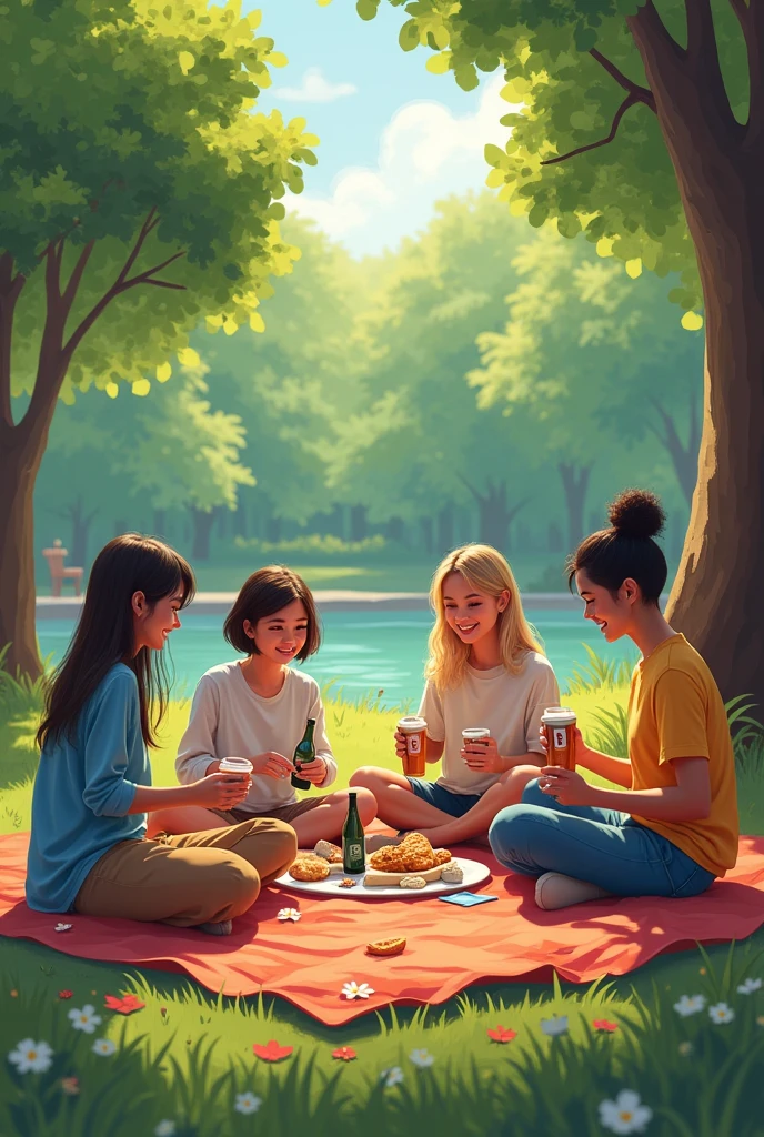 family happily doing a pic nic in a big park, high detailed, lots of details --auto --s2