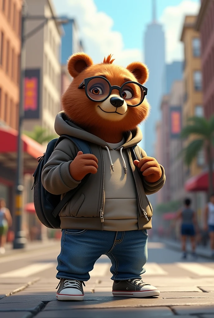 ANIMATED SPECTACLED BEAR IN URBAN CLOTHING