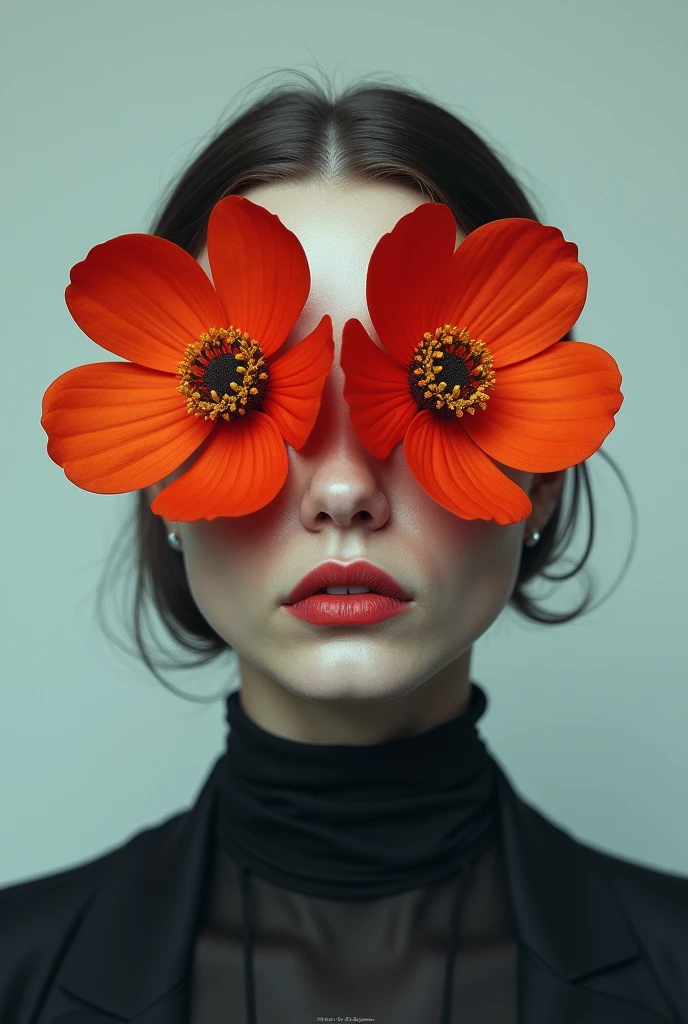 Man with two flowers covering her eyes