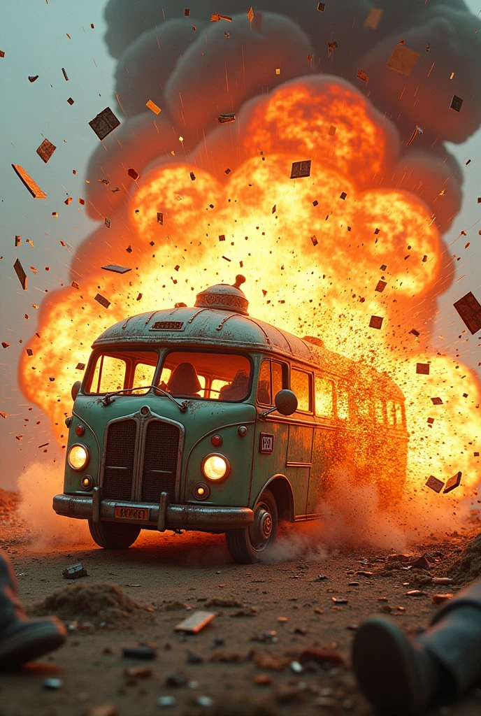 A bomb exploding a made-up bus