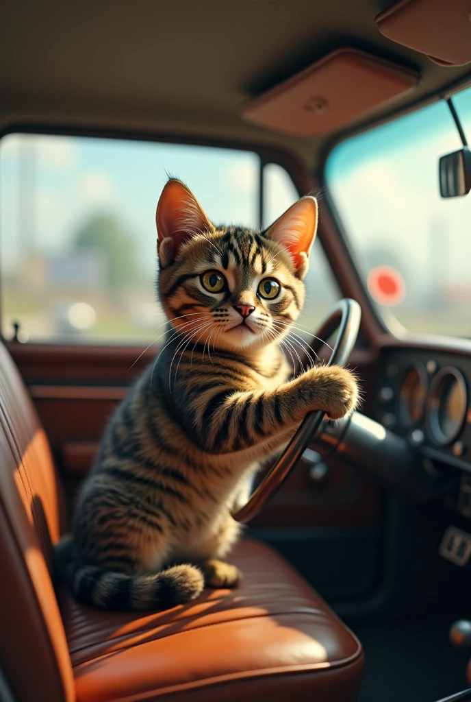 A cat driving a car