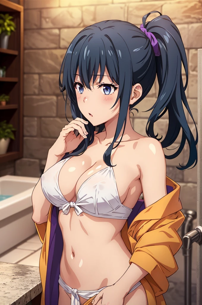 ((Highest quality, High resolution, Pixel perfect, 4K)), (1 person), (Beautiful Anime),
Observe the audience,
Perfect body, Adult woman long hair , Bright blue hair 、Side part 、 ponytail 、Super big breasts 、Erect nipples 、 Purple eyes 、 Detailed eyes、Let your hair down、
(blush), Embarrassing 、Climax 、Please open your mouth slightly、Provocative look 、
(Bathrobe 1.2) 、 relaxing after a hot bath 、 Cleavage 、
Cowboy Shot 、 first round 、noon、
